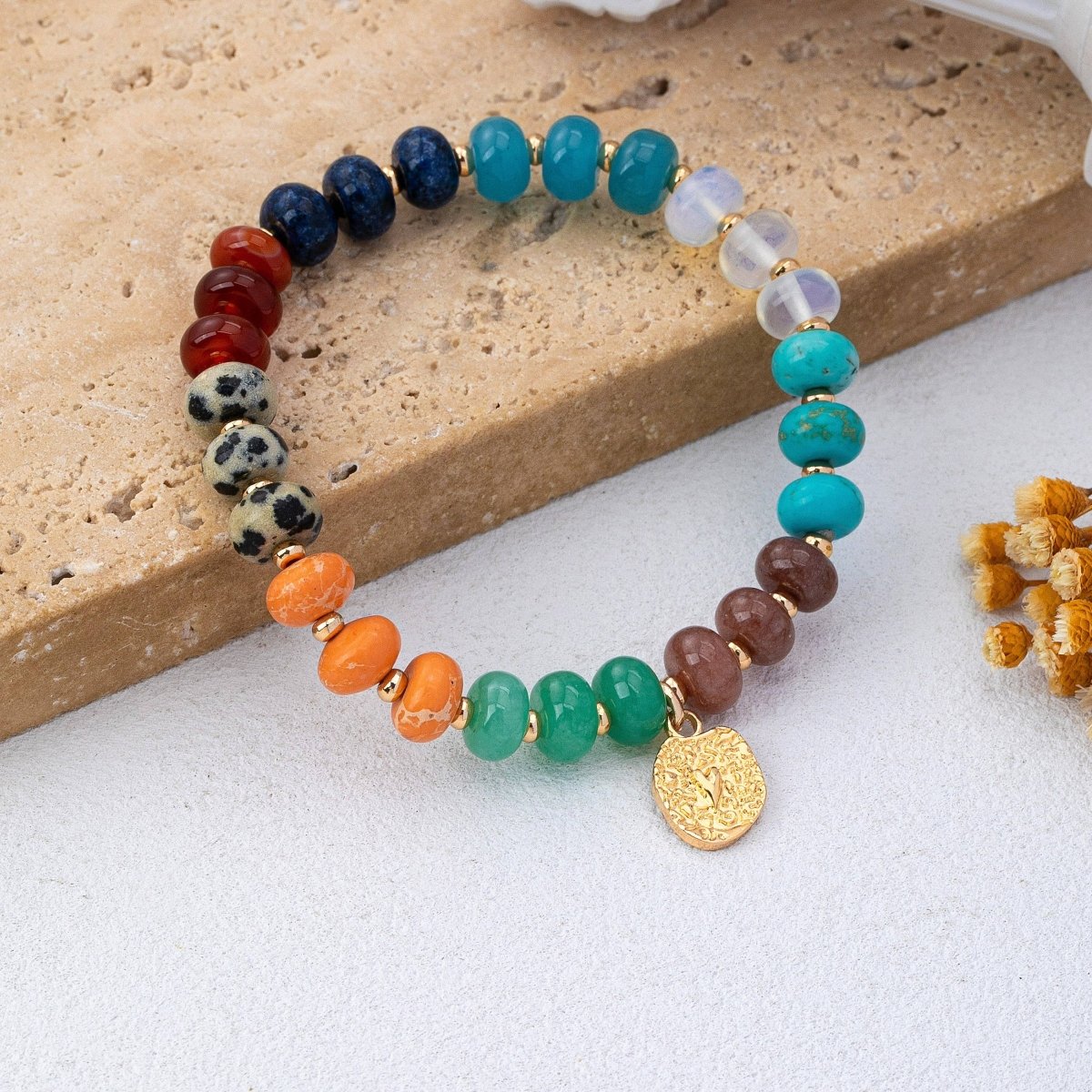Natural Stone Heart Charm Stretch Bracelet - Pages & Parcels