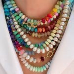 Natural stone and faux pearl mixed bead necklace