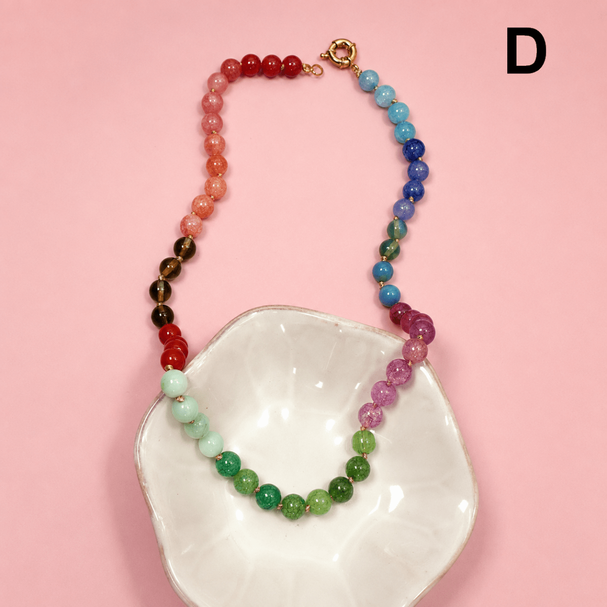 Natural stone and faux pearl mixed bead necklace