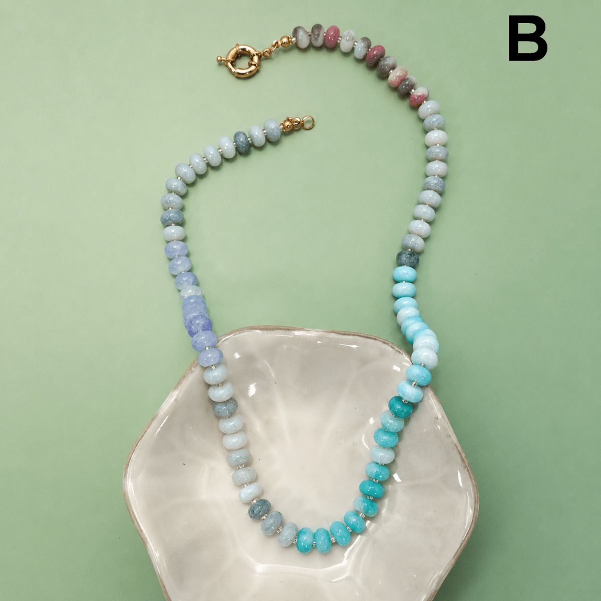 Natural stone and faux pearl mixed bead necklace