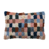 Tufted lumbar pillow in New Zealand wool checkered pattern with a cotton back