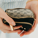 Nylon double-zip card wallet with an O-ring clip