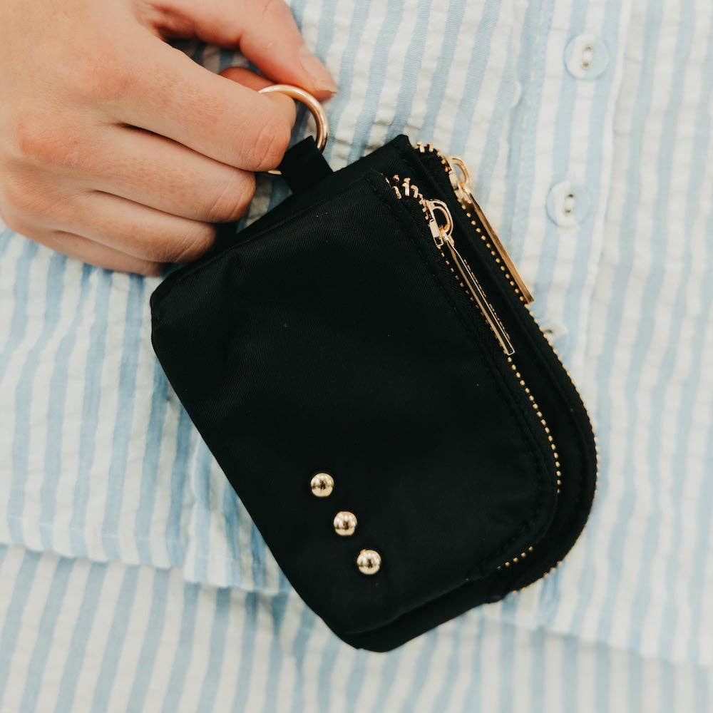 Nylon double-zip card wallet with an O-ring clip