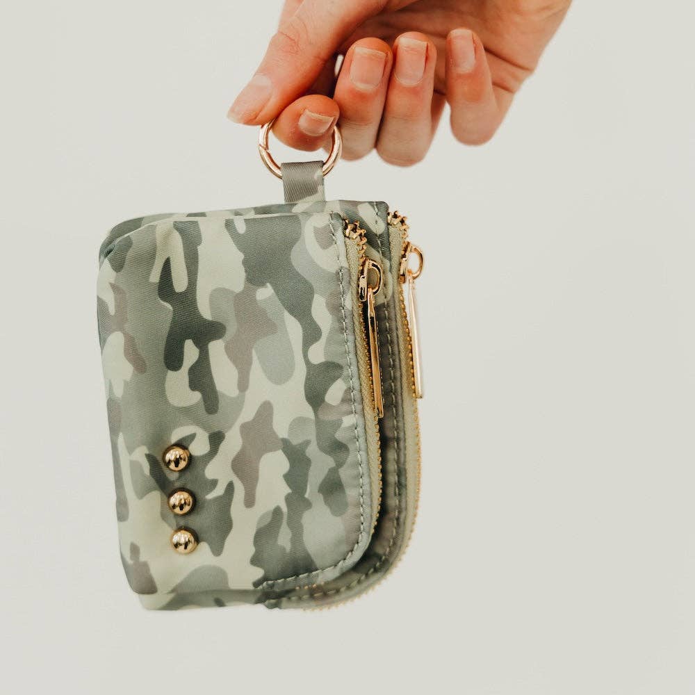 Nylon double-zip card wallet with an O-ring clip