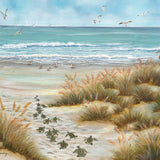Jigsaw puzzle box for Ocean Bound, featuring baby sea turtles heading to the ocean