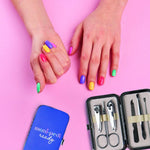 Olivia Moss Mani Pedi Ready manicure kit with nail tools in a travel case