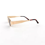 Oval sunglasses with a gold frame and brown lenses