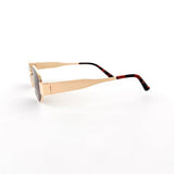 Oval sunglasses with a gold frame and brown lenses