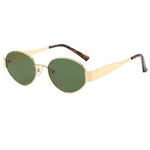Oval sunglasses with a gold frame and brown lenses
