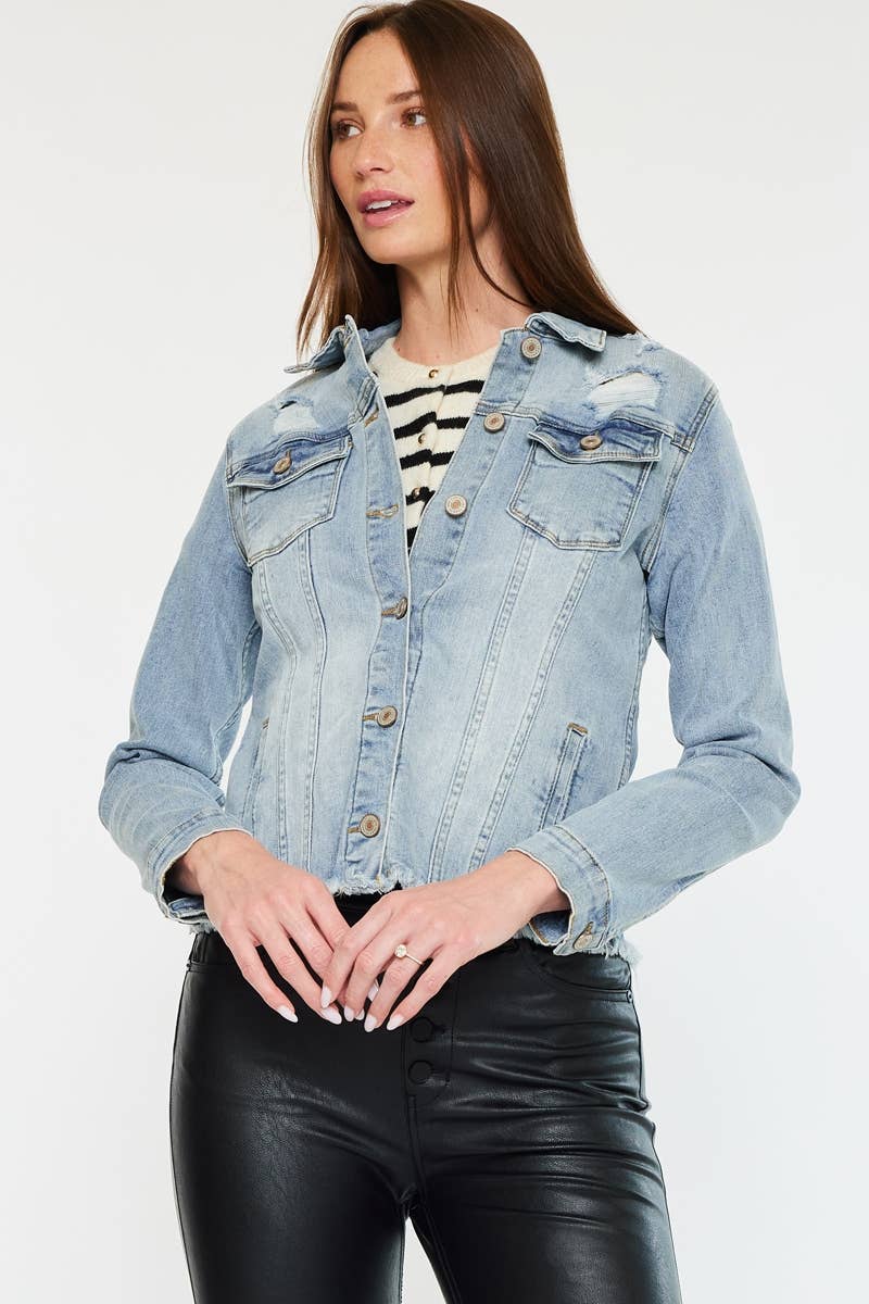 OPEN PACK FRAYED HEM TRUCKER JACKET | Kan Can - Pages & Parcels