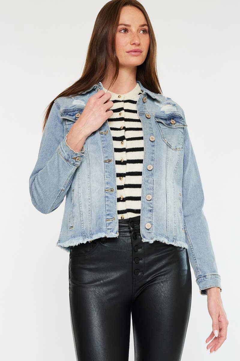 OPEN PACK FRAYED HEM TRUCKER JACKET | Kan Can - Pages & Parcels