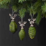 Ornament - Green and Silver Glass Deer Heads - Pages & Parcels
