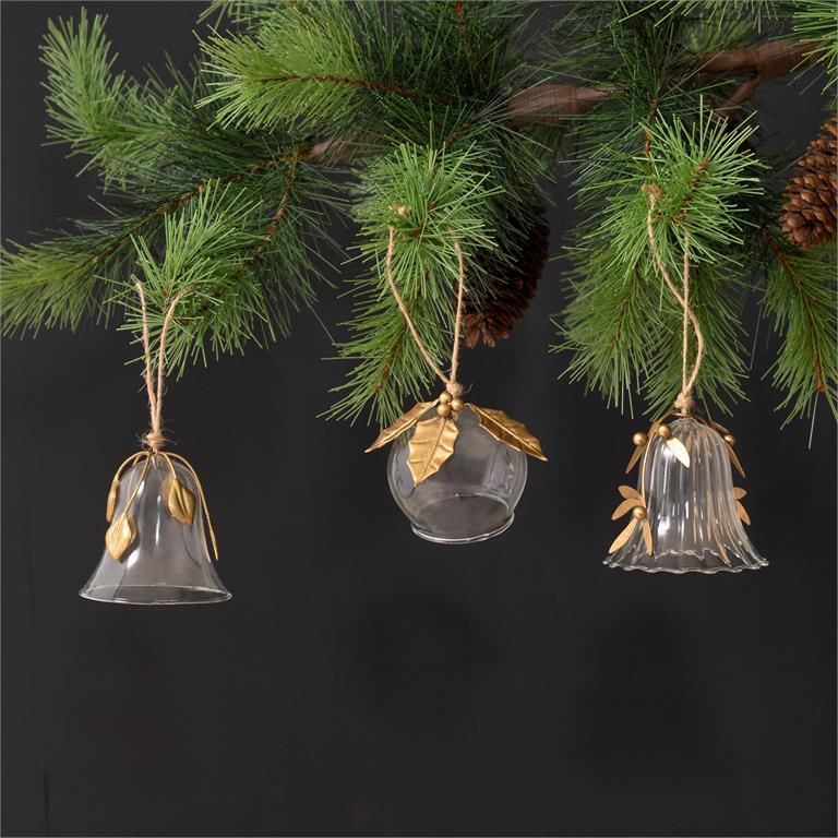 Ornaments - Clear Glass and Gold Accent Balls - Pages & Parcels