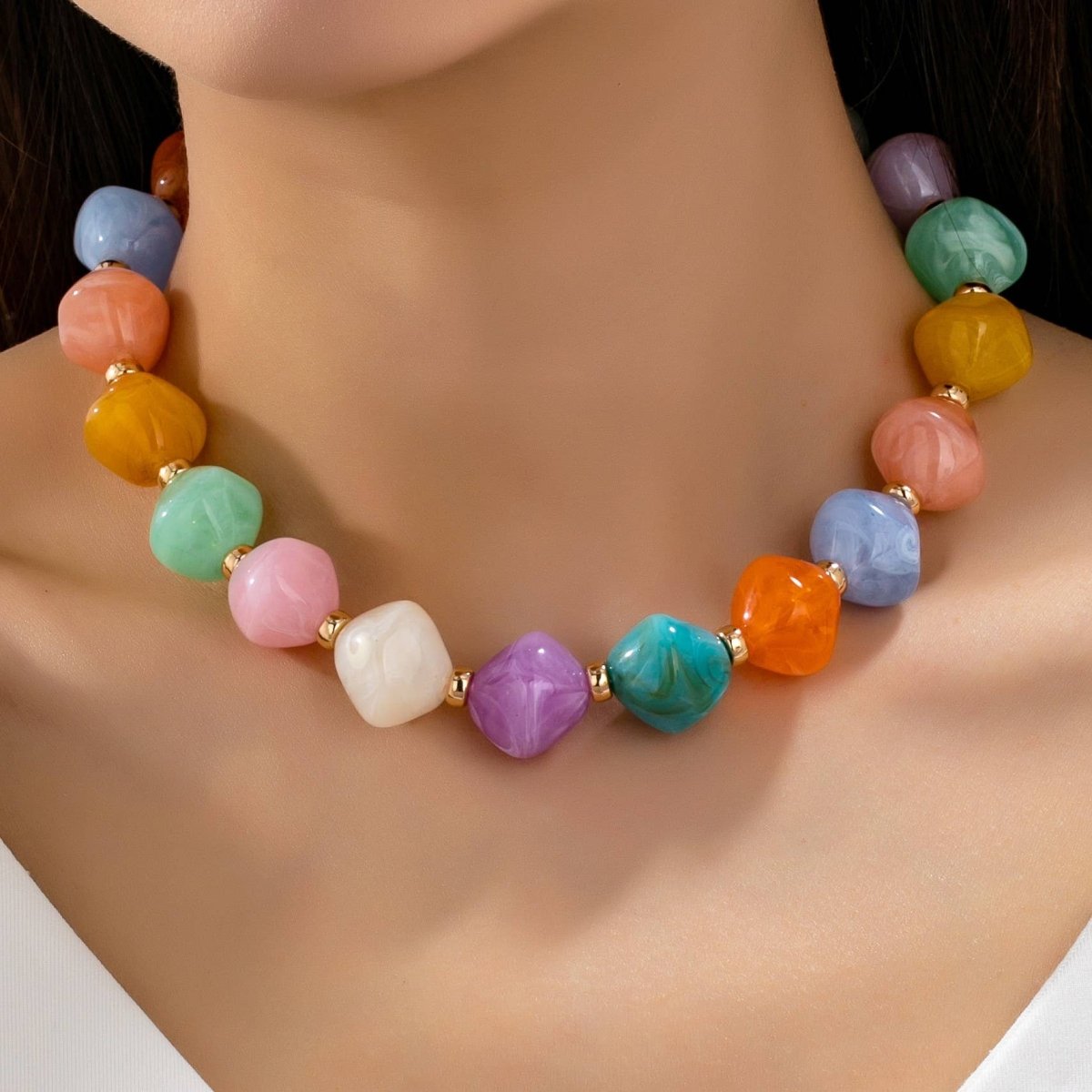 Oversized faceted pastel resin bead necklace