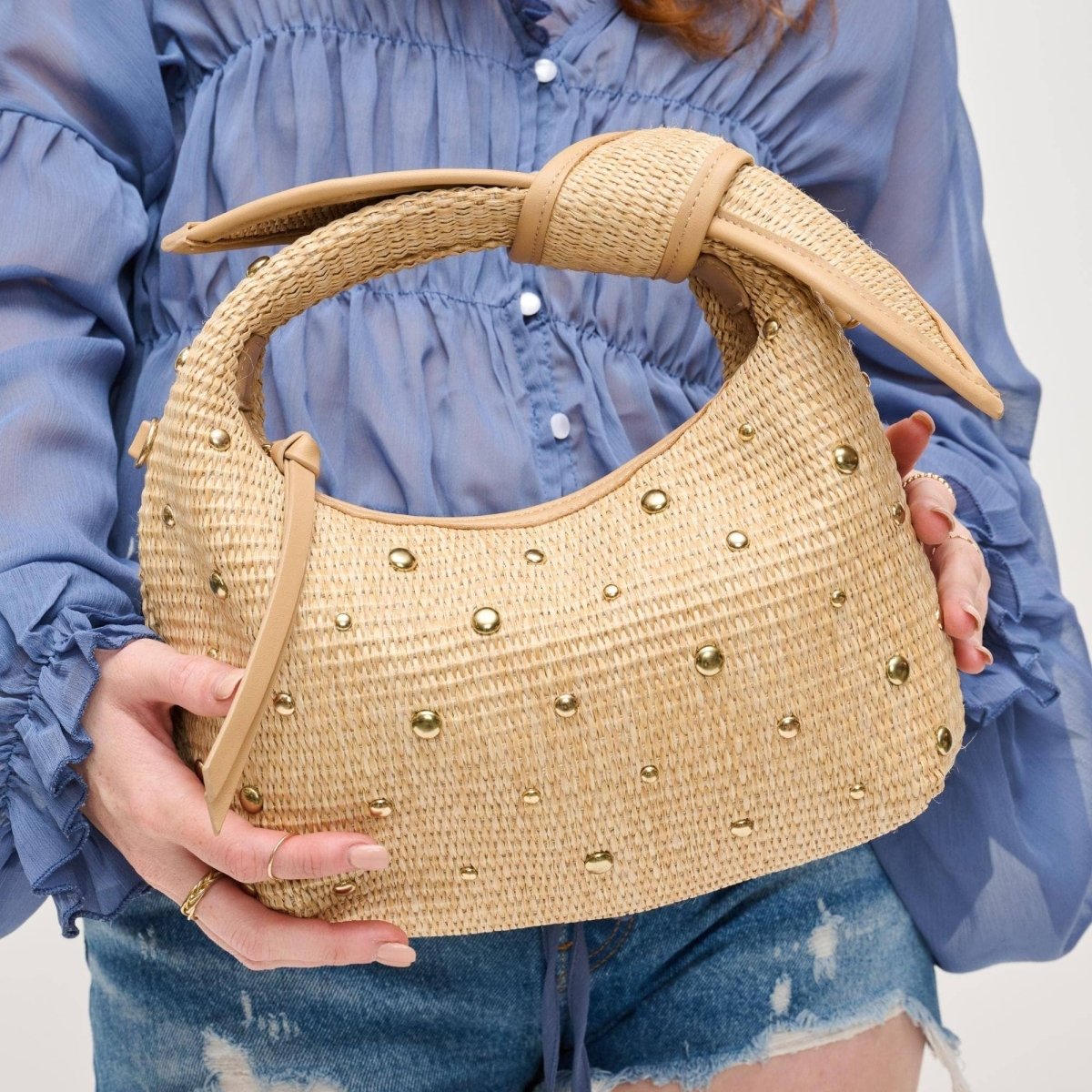 Paloma Studded Straw Crossbody Bag - Pages & Parcels