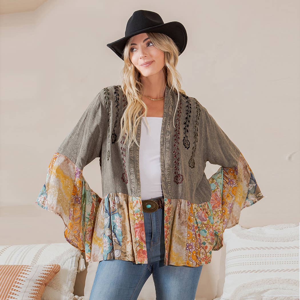 Patchwork Embroidered Kimono Shrug - Pages & Parcels