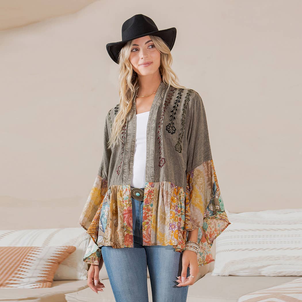 Patchwork Embroidered Kimono Shrug - Pages & Parcels