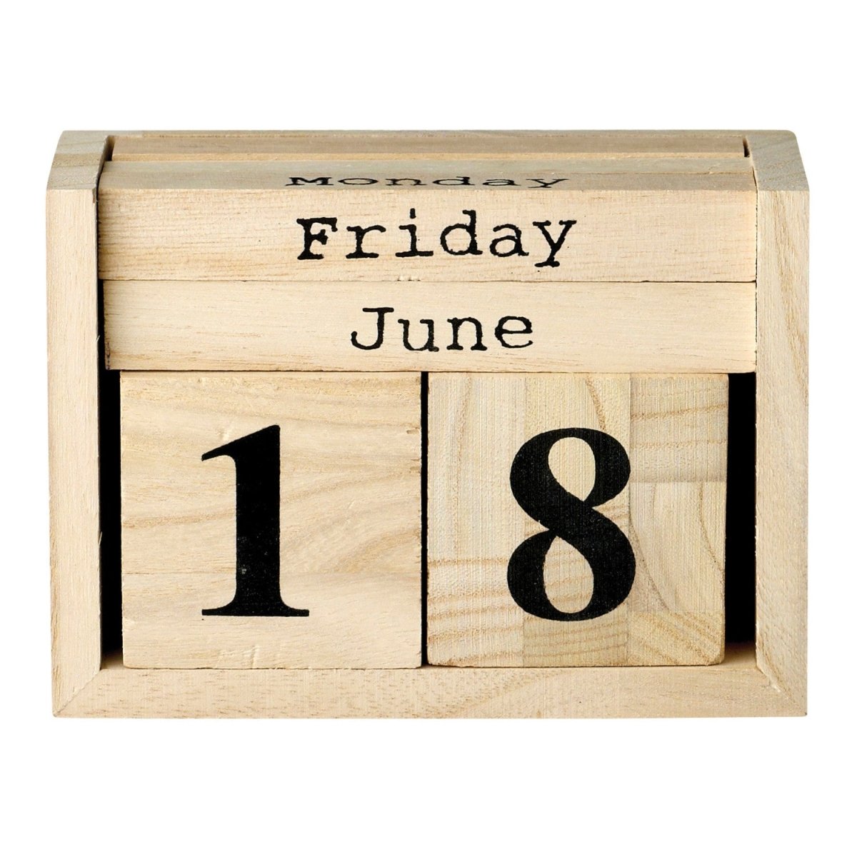 Paulownia wood perpetual calendar with rotating date blocks