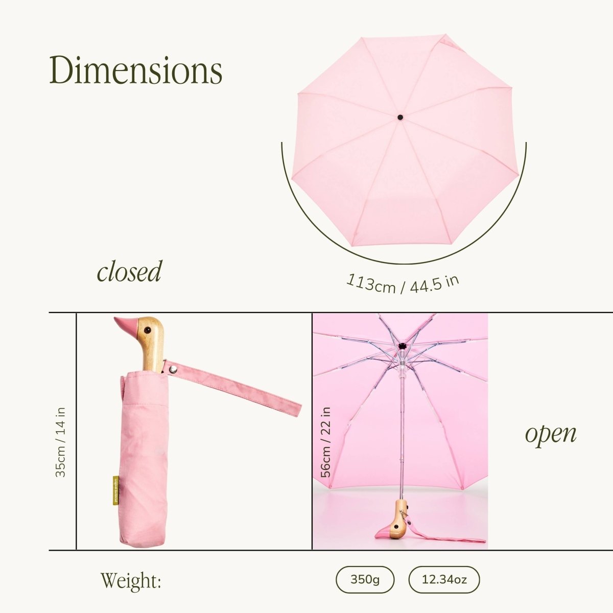 Pink Compact Eco - Friendly Wind Resistant Duck Head Umbrella - Pages & Parcels