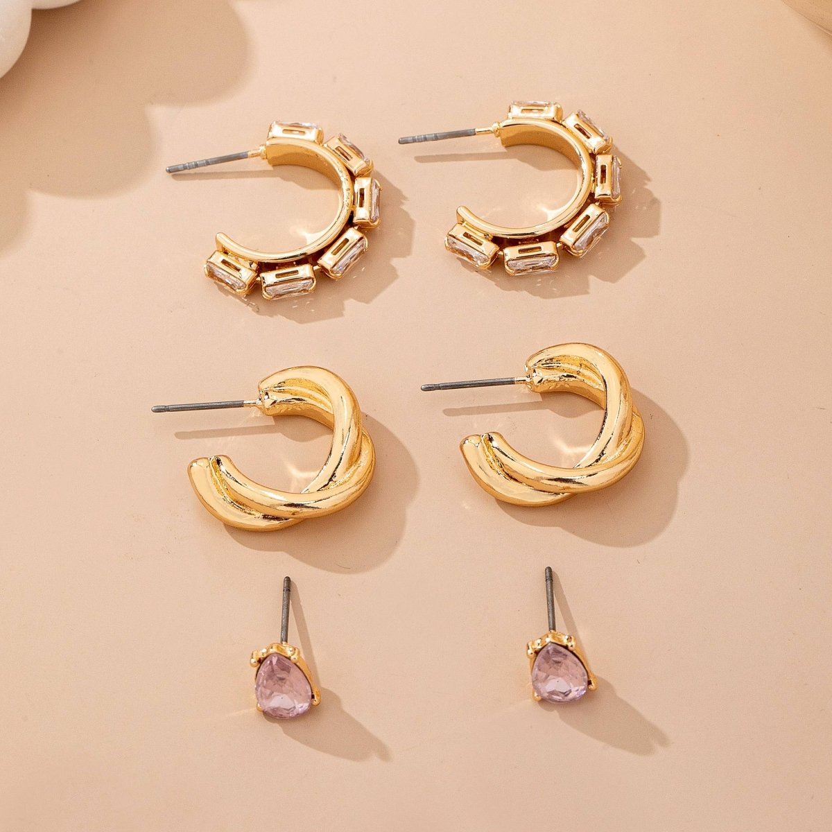 Pink Crystal & Gold Hoop Earring Set - Pages & Parcels