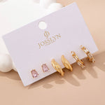 Pink crystal and gold-tone hoop earring set
