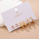 Pink crystal and gold-tone hoop earring set
