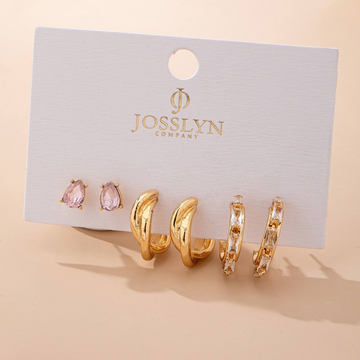 Pink crystal and gold-tone hoop earring set