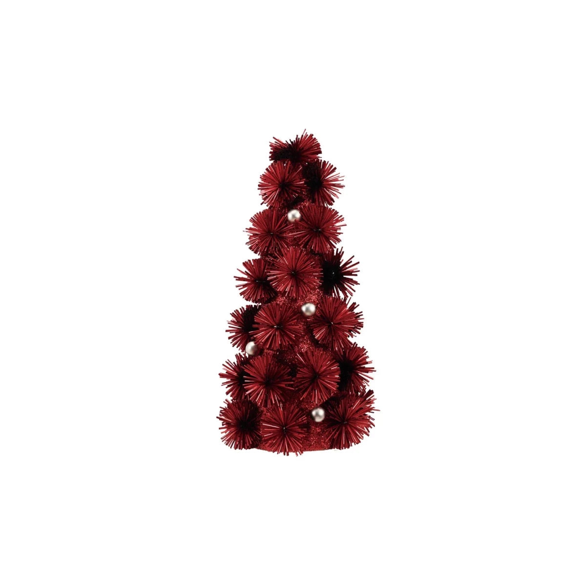 Plastic Tinsel Ball Tree with Glitter & Silver Color Beads, Red - Pages & Parcels