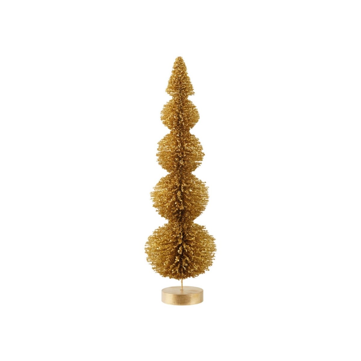 Plastic Topiary Shaped Bottle Brush Tree with Wood Base, Gold Glitter Finish - Pages & Parcels