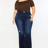 PLUS HIGH RISE DOUBLE WB DETAIL FRAY HEM FLARE JEANS DARK WASH | Kan Can - Pages & Parcels