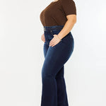 PLUS HIGH RISE DOUBLE WB DETAIL FRAY HEM FLARE JEANS DARK WASH | Kan Can - Pages & Parcels