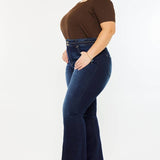 PLUS HIGH RISE DOUBLE WB DETAIL FRAY HEM FLARE JEANS DARK WASH | Kan Can - Pages & Parcels