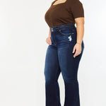 PLUS HIGH RISE DOUBLE WB DETAIL FRAY HEM FLARE JEANS DARK WASH | Kan Can - Pages & Parcels