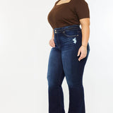 PLUS HIGH RISE DOUBLE WB DETAIL FRAY HEM FLARE JEANS DARK WASH | Kan Can - Pages & Parcels
