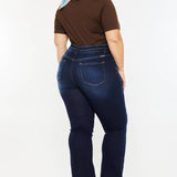 PLUS HIGH RISE DOUBLE WB DETAIL FRAY HEM FLARE JEANS DARK WASH | Kan Can - Pages & Parcels