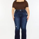 PLUS HIGH RISE DOUBLE WB DETAIL FRAY HEM FLARE JEANS DARK WASH | Kan Can - Pages & Parcels