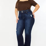PLUS HIGH RISE DOUBLE WB DETAIL FRAY HEM FLARE JEANS DARK WASH | Kan Can - Pages & Parcels