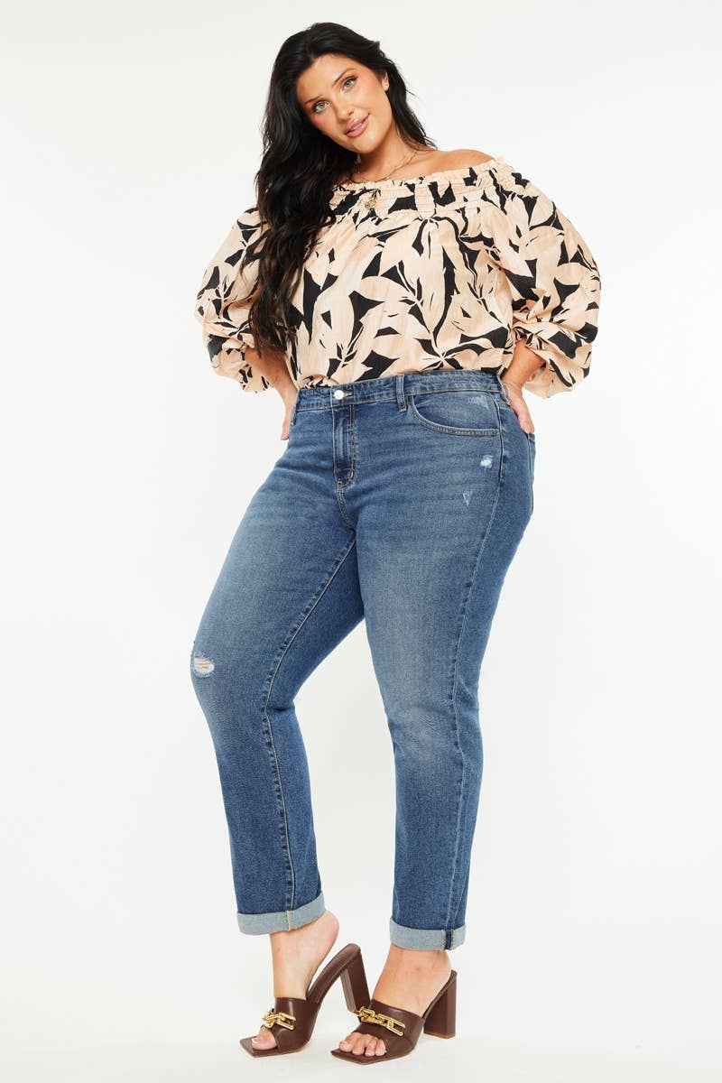 PLUS MID RISE SLIM BOYFRIEND DARK WASH | Kan Can - Pages & Parcels