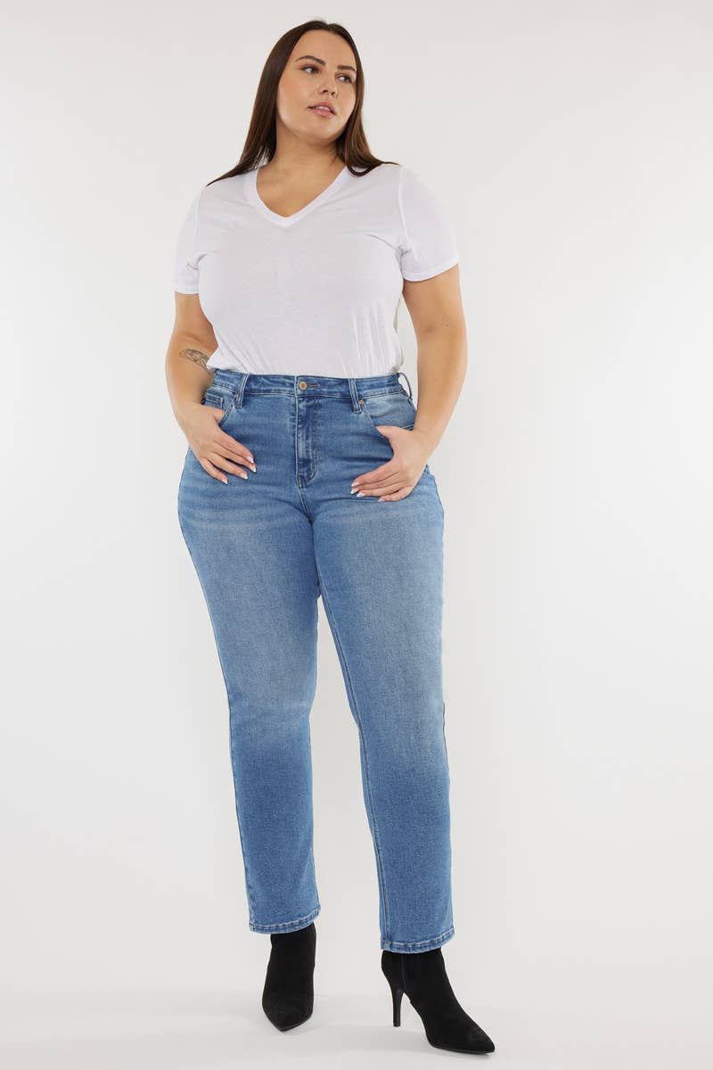 Plus Size High Rise Slim Straight Jeans | Kan Can - Pages & Parcels