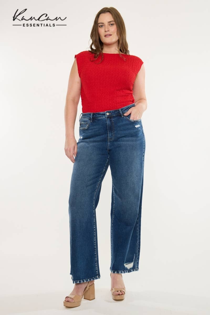 Plus Size High Rise Wide Leg Dark Wash Jeans | Kan C - Pages & Parcels