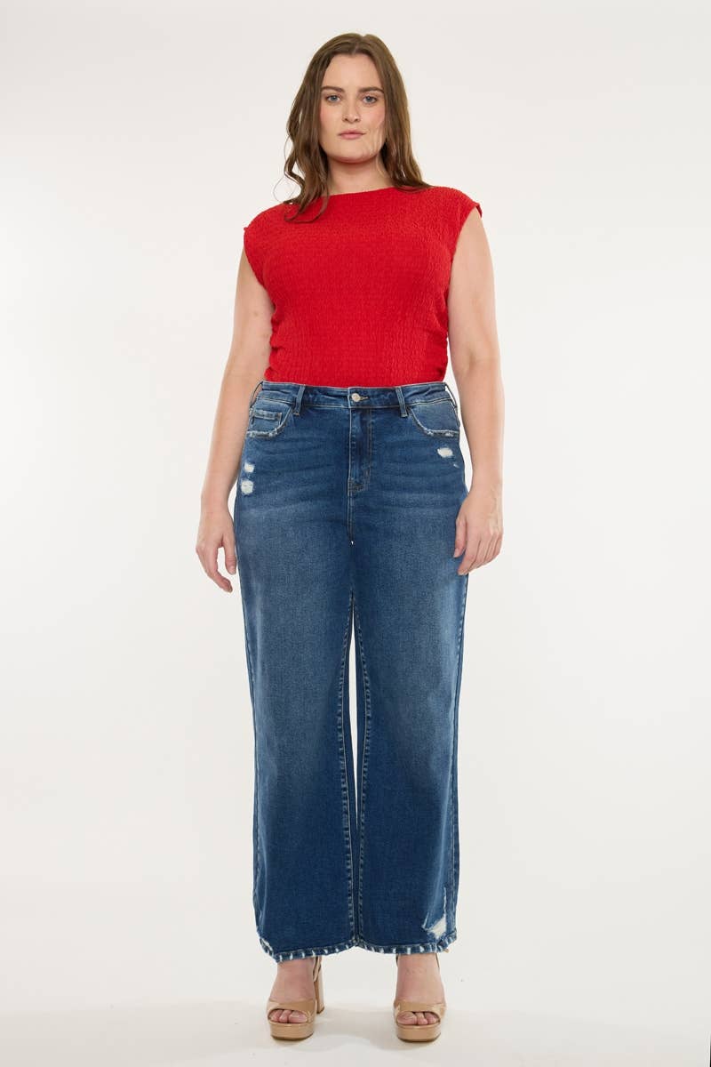 Plus Size High Rise Wide Leg Dark Wash Jeans | Kan C - Pages & Parcels