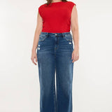 Plus Size High Rise Wide Leg Dark Wash Jeans | Kan C - Pages & Parcels