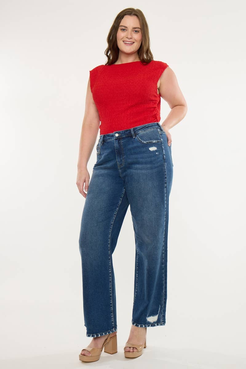 Plus Size High Rise Wide Leg Dark Wash Jeans | Kan C - Pages & Parcels