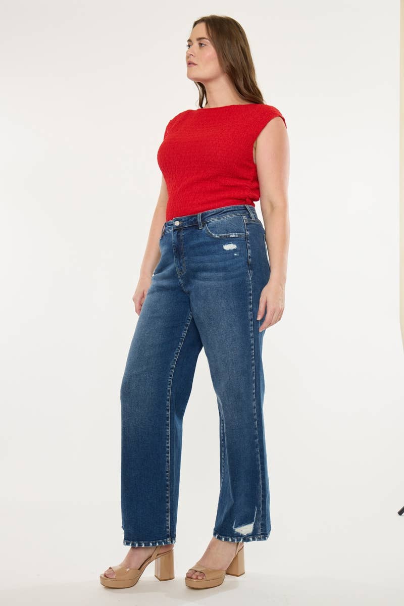 Plus Size High Rise Wide Leg Dark Wash Jeans | Kan C - Pages & Parcels