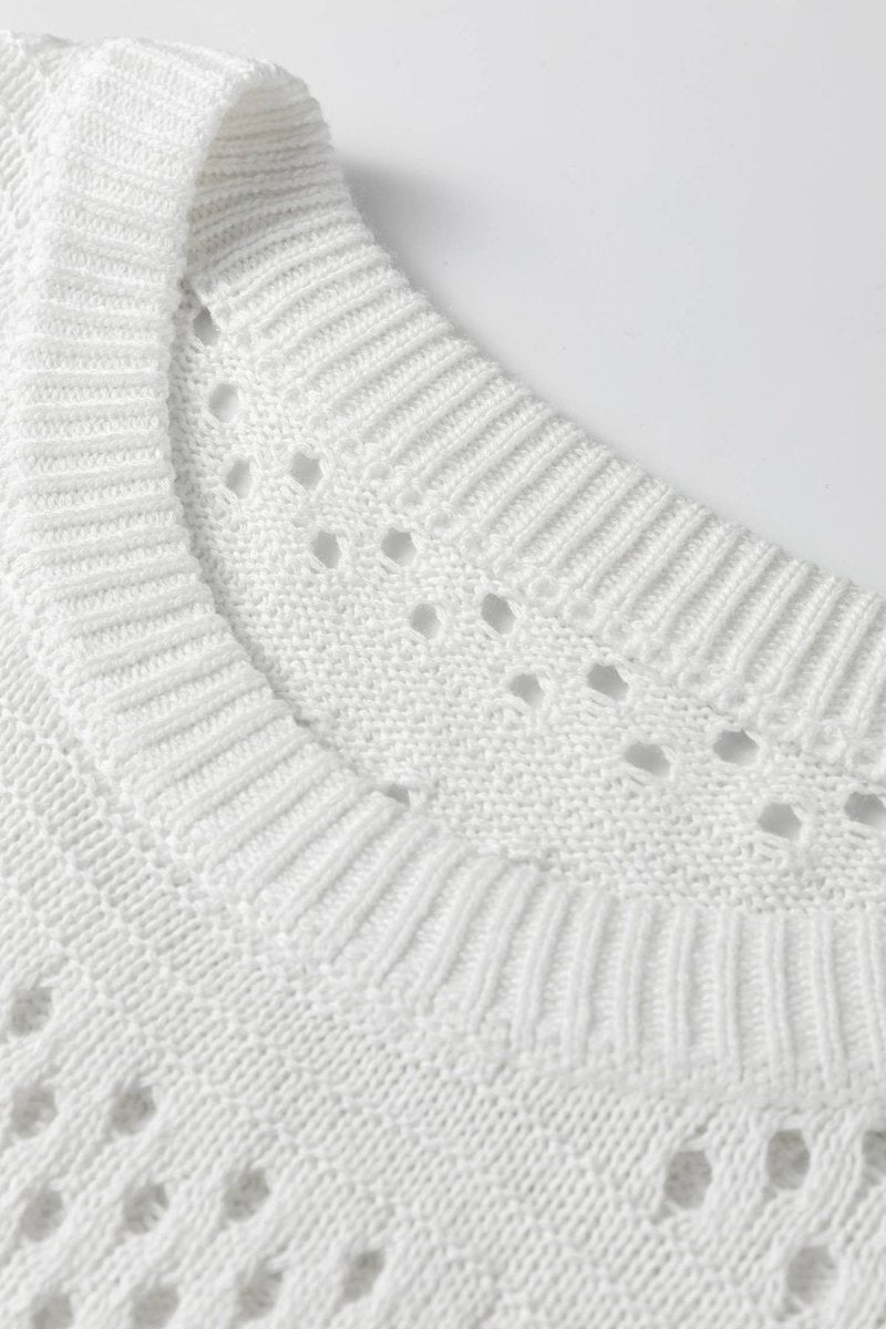Plus Size Hollow Out Knit Round Neck Dolman Sweater - Pages & Parcels