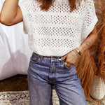 Plus Size Hollow Out Knit Round Neck Dolman Sweater - Pages & Parcels
