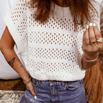 Plus Size Hollow Out Knit Round Neck Dolman Sweater - Pages & Parcels