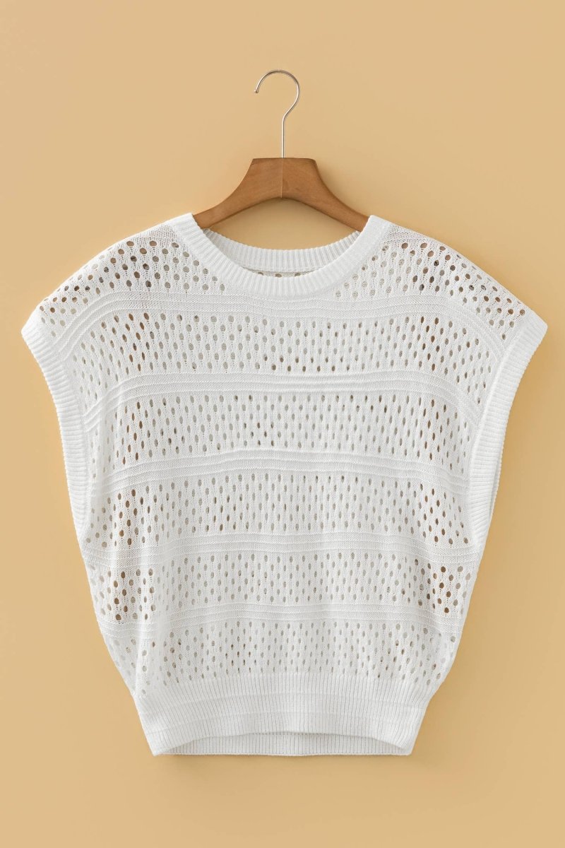 Plus Size Hollow Out Knit Round Neck Dolman Sweater - Pages & Parcels
