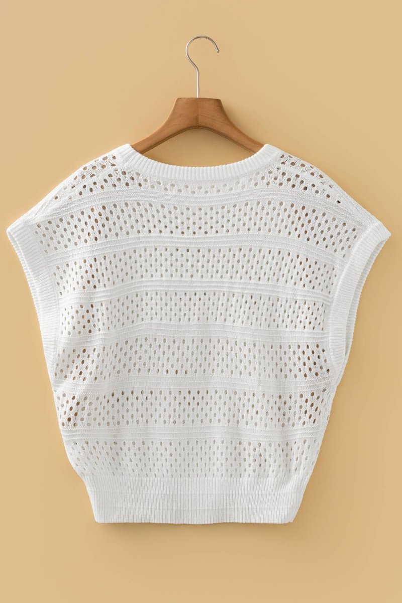 Plus Size Hollow Out Knit Round Neck Dolman Sweater - Pages & Parcels