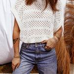 Plus Size Hollow Out Knit Round Neck Dolman Sweater - Pages & Parcels